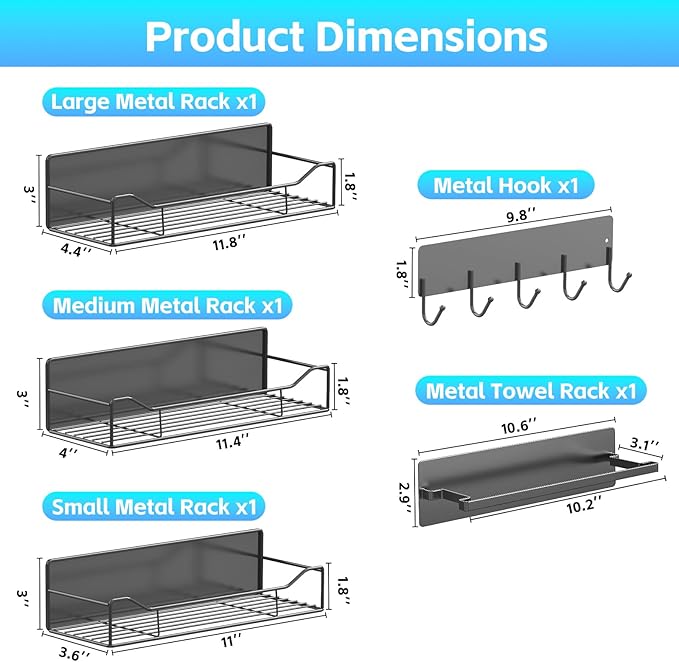 Magnetic Spice Rack for Refrigerator, 5 Pack Magnetic Fridge Organizer Shelves, Strong Magnet, No Drilling, Space Saving Shelf Organizer for Kitchen, Refrigerator & Laundry Room Storage (Grey)