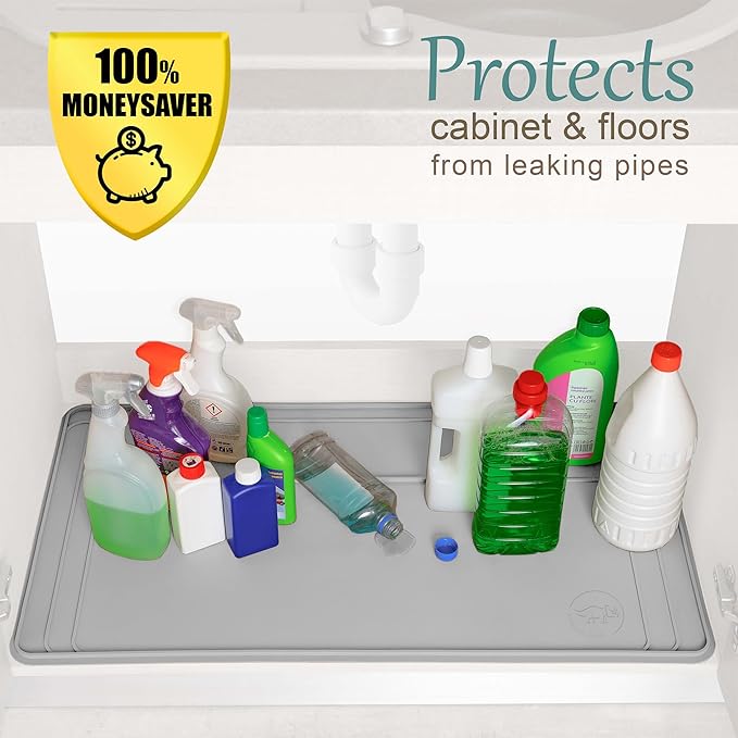 Heavy-Duty Under Sink Mat – Waterproof Silicone Cabinet Liner for Kitchen & Bathroom | Protects from Leaks, Spills | Trimmable, Easy to Clean, Ideal for Homeowners | 28" x 19" or smaller