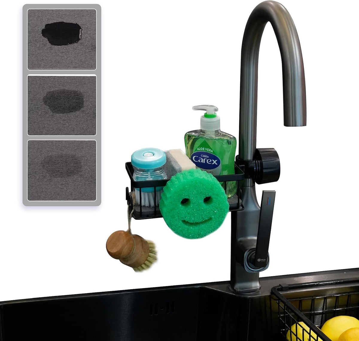 Smiley Sponge Holder Over Faucet with Quick Drying Mat for Round Faucet | Kitchen Sink Organizer, Sponge Storage