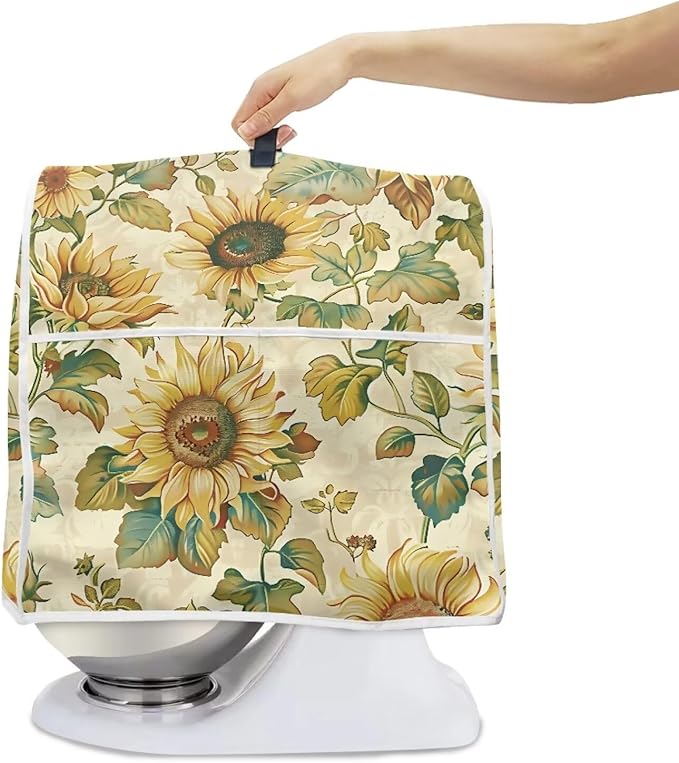 Glowing Rose Butterfly Stand Mixer Dust Cover Fits 6 to 8 Qt Blenders Portable Kitchen Mixer Covers with Top Handle & Attached Pockets for Stylish Kitchen Organization