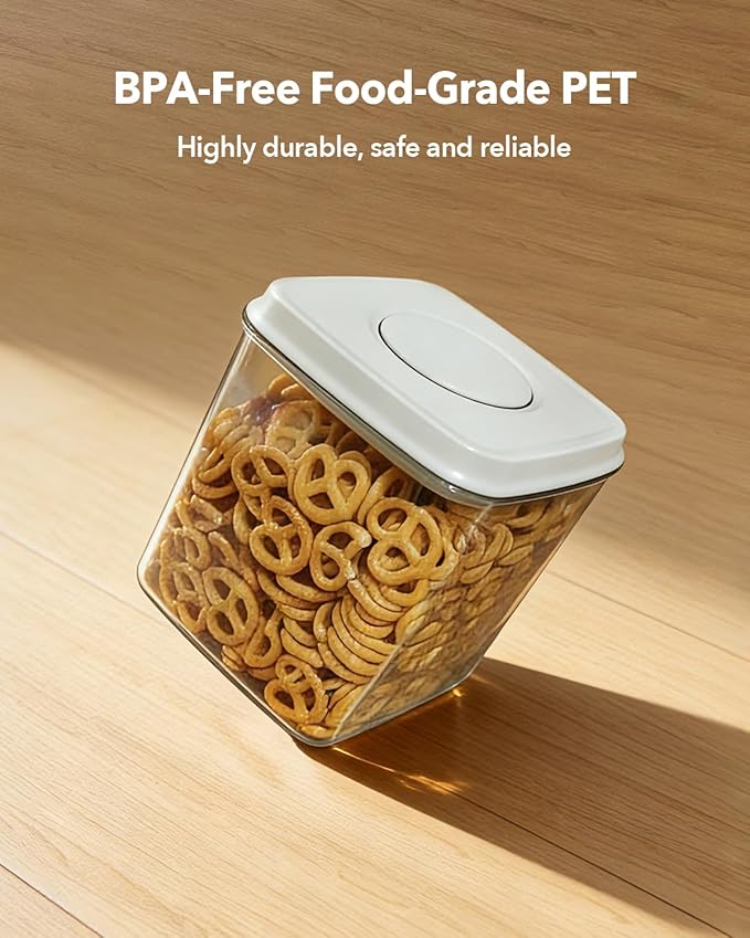 Airtight Food Containers Set with One-Touch Lid, Mixed Size Set (2.8 Qt + 4.2 Qt *2) with Scoop, Stackable Jars for Complete Kitchen Organization