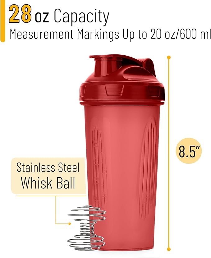 Mr. Pen- Shaker Bottles for Protein Mixes, 28 oz, Leak Proof Shaker Cups with Stainless Steel Wire Whisk Ball for Protein Shakes and Pre Workout