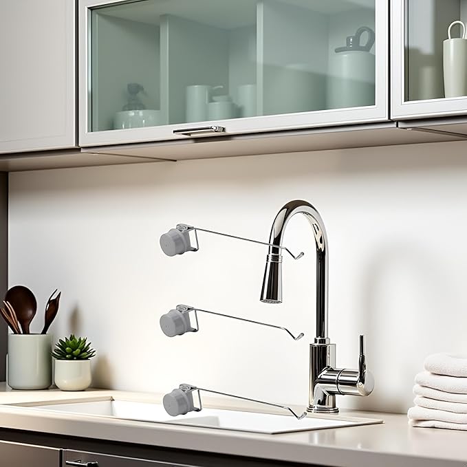 3Pcs Clip On Faucet Storage Rack,Stainless Steel Faucet Towel Bar Kitchen Drying Rag Hanger Dishcloth Shelf Brush Sponge Holder Hook Sink Organizer Dish Racks Racks and Holders(Silver)