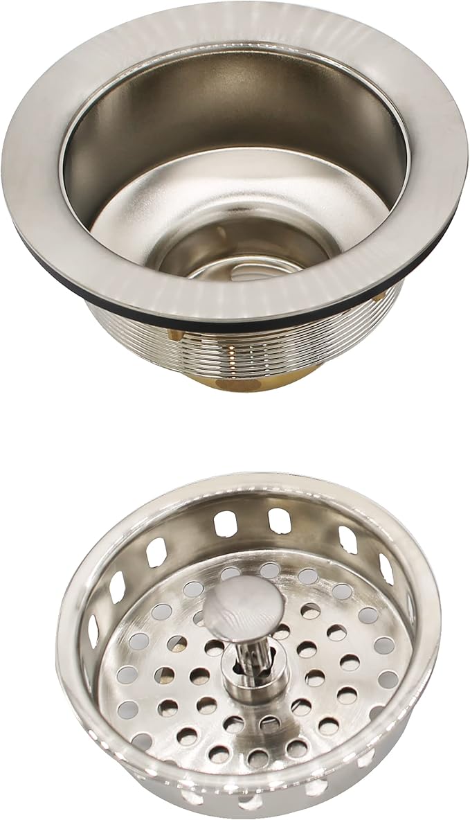 Westbrass D2145-07 3-1/2" Post Style Large Kitchen Sink Basket Strainer, Satin Nickel (2-Pack)