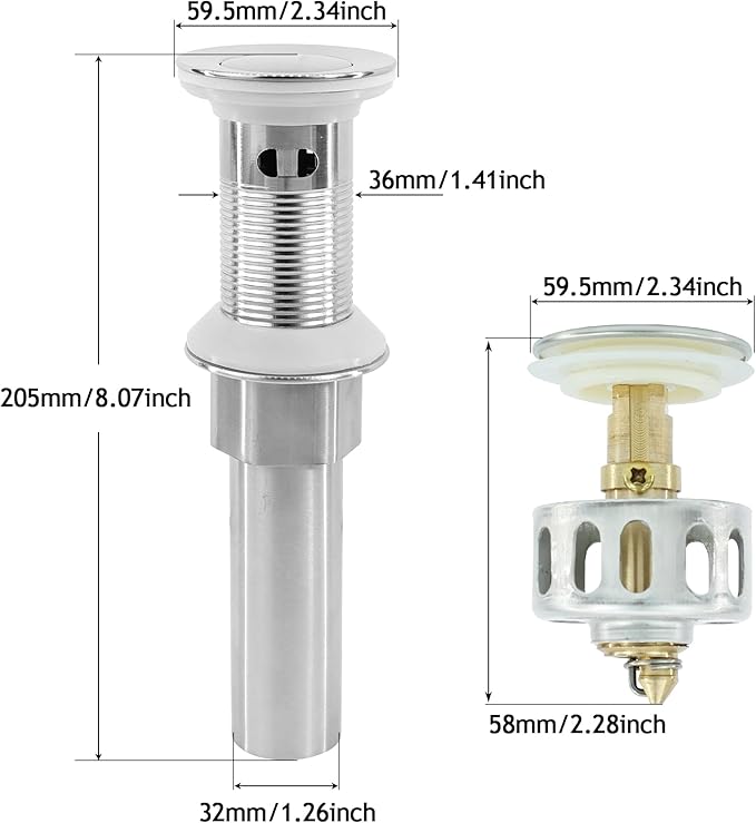 Bathroom Sink Drain,5 Pack Drain Stopper with Overflow,Small Cap Pop Up Drain Assembly with Detachable Strainer Basket,Built-in Anti-Clogging, Stainless Steel Nut Brushed Nickel