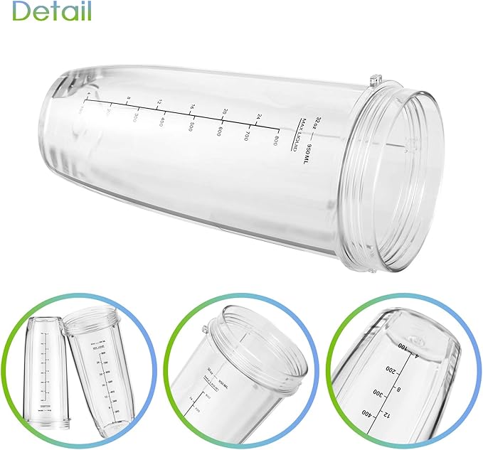 Ninja Blender Cups Replacement 24oz – Compatible with Ninja BN401, BL450, BL456, BL480, BL2012, BN751, BN801, SS101, SS151 – 3 Pack with To-Go Lids