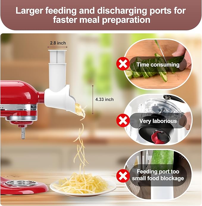 Slicer/Shredder Attachments for KitchenAid Stand Mixers, Food Slicers Cheese Grater Attachment, Salad Maker Accessory Vegetable Chopper with 3 Blades Dishwasher Safe