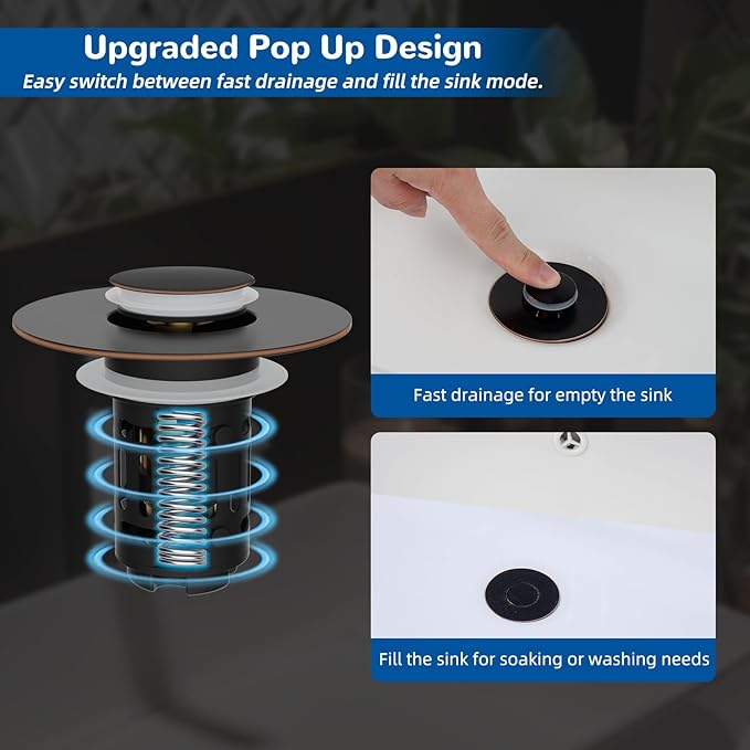 Hibbent 3 Pack Upgraded 3 in 1 Bathroom Sink Drain Strainer, Universal Pop Up Stopper with Removable Stainless Steel Filter Basket Hair Catcher, Sink Plug for 1.1''~2.36'' Basin, Oil-Rubbed Bronze