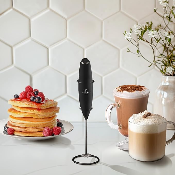 Zulay Kitchen Powerful Milk Frother Wand With Duracell Batteries - Ultra Fast Handheld Drink Mixer - Electric Whisk Foam Maker for Coffee, Lattes, Cappuccino & Matcha - Z1 Motor - Executive Black