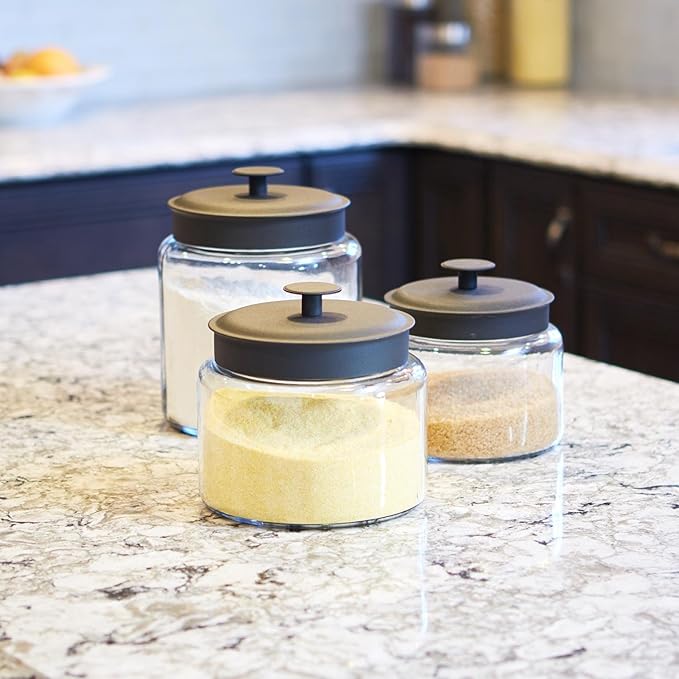Anchor Hocking FBA_COMIN18JU056847 3-Piece Montana Jar Set, Multi (Set of 3), Black Metal