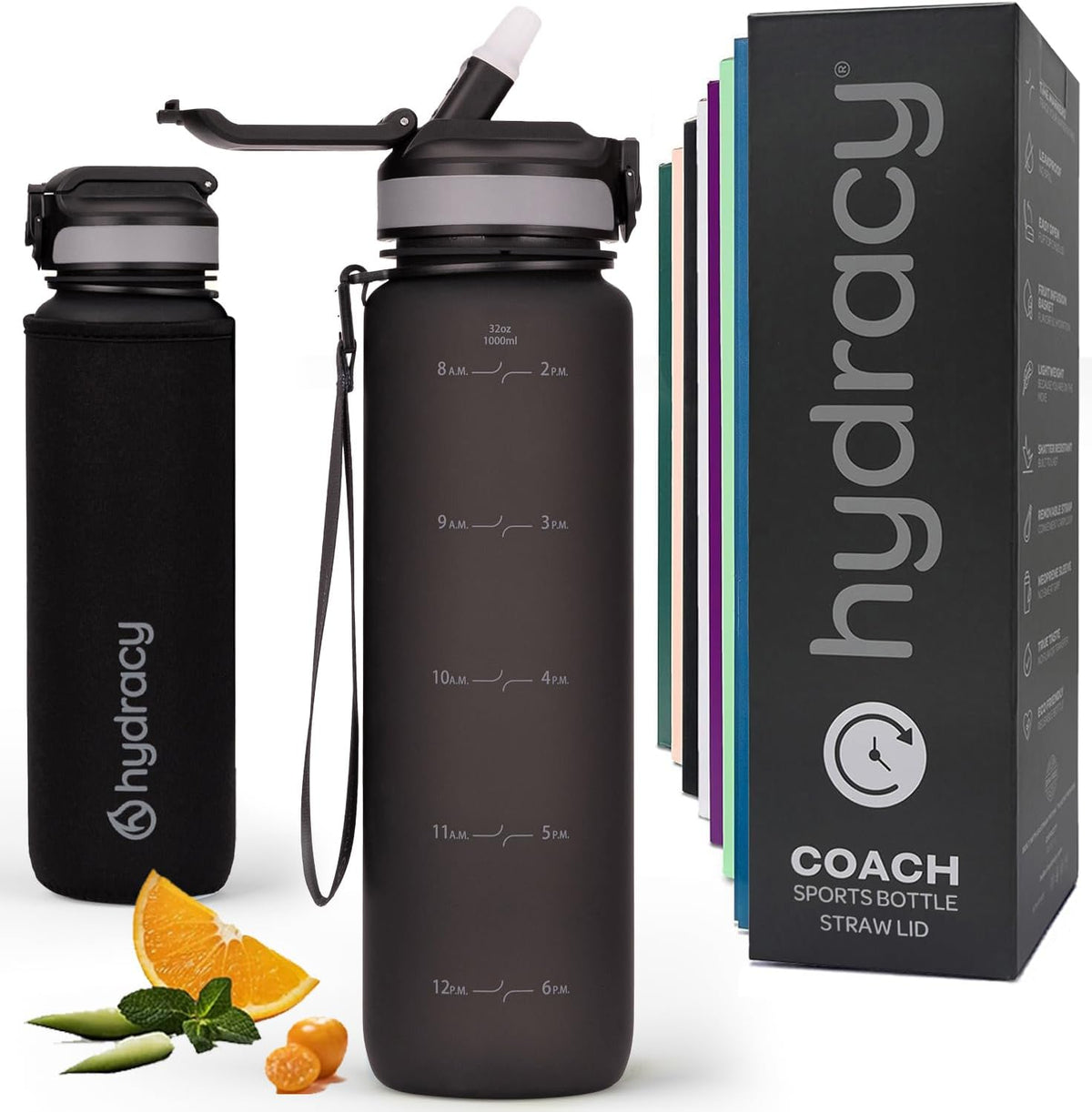 Motivational Water Bottle with Time Marker and Straw Lid 32 oz