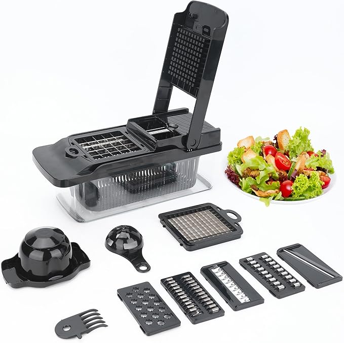 Vegetable Chopper 14 in 1 with Stainless Steel Blades – Multifunctional Onion Chopper, Mandoline Slicer, Food Dicer, Kitchen Cutter Set and must have Kitchen appliances and tools