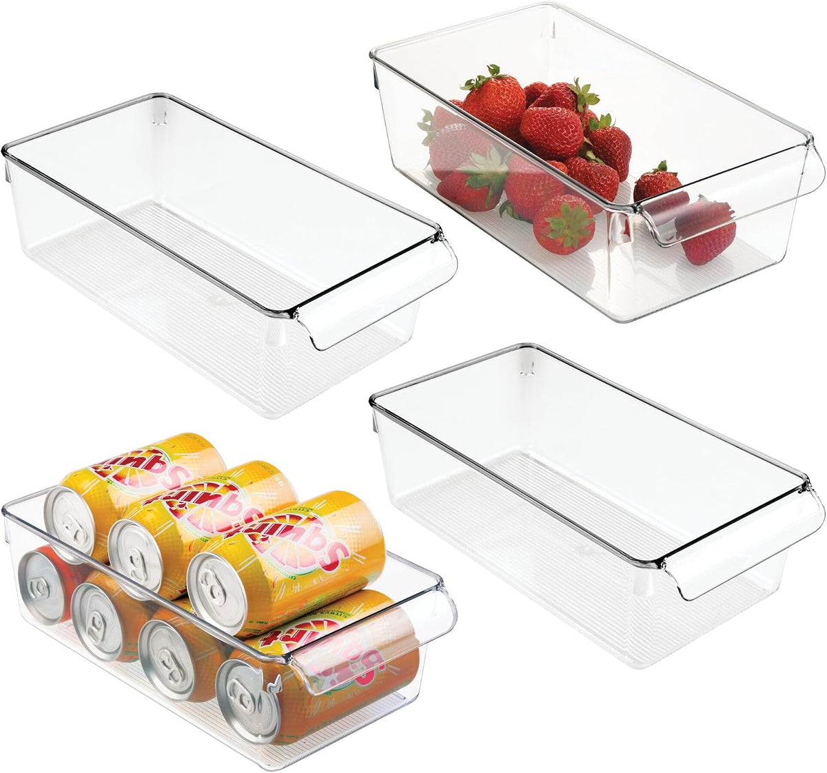 Fridge Storage Bin with Handle, Set of 4, Clear