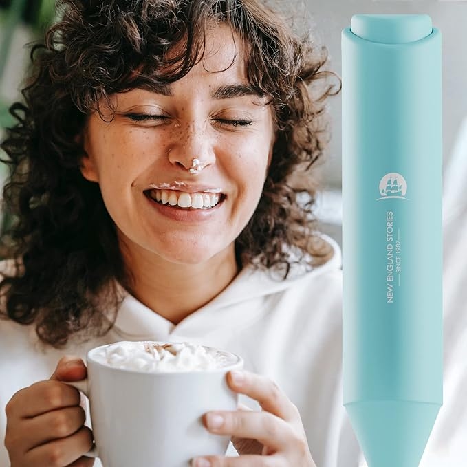 Powerful Milk Frother Handheld Foam Maker, Mini Whisk Drink Mixer for Coffee, Cappuccino, Latte, Matcha, Hot Chocolate, NO Stand, Aqua