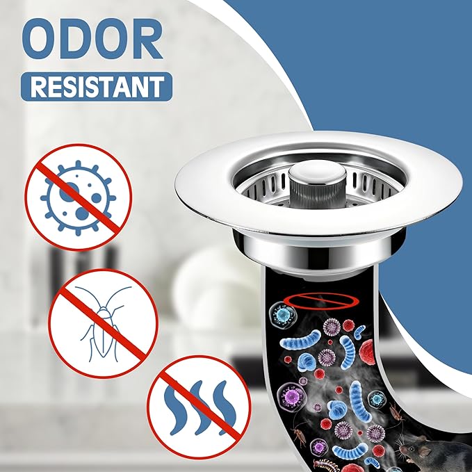 Kitchen Sink Drain Strainer 4 Pack, 304 Stainless Steel Pop Up Sink Stopper, Anti-Clogging Sink Drain Strainer for US Standard Kitchen Drain (Chrome)