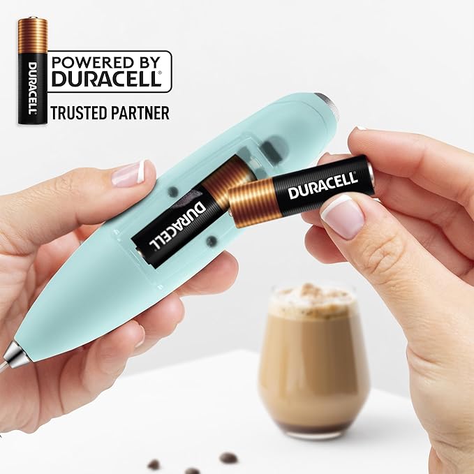 Zulay Kitchen Powerful Milk Frother Wand With Duracell Batteries - Ultra Fast Handheld Drink Mixer - Electric Whisk Foam Maker for Coffee, Lattes, Cappuccino & Matcha - Triple Whisk - Peppermint