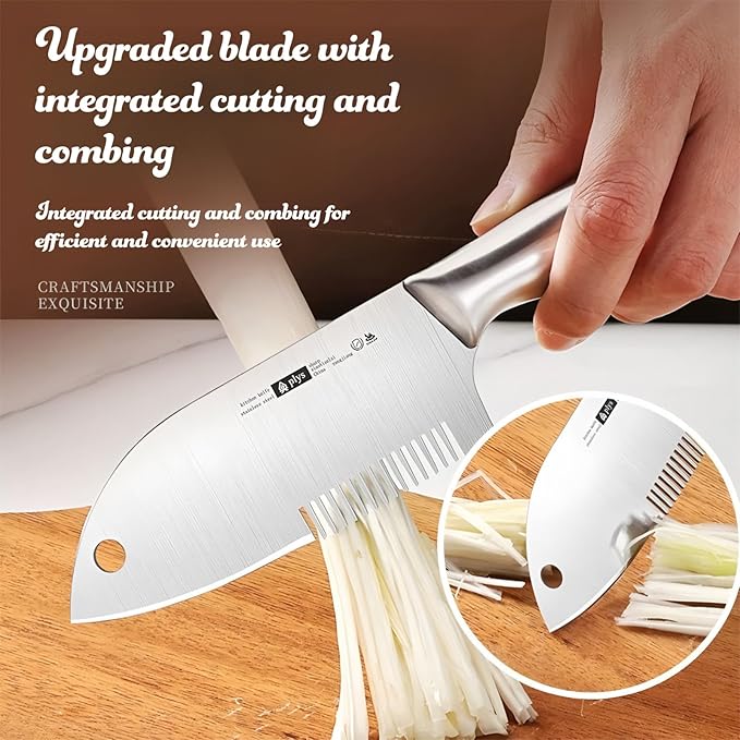 Julienne Slicer Stainless Steel Onion Cutter Scallion Shredder, Vegetable Chopper with Comb Teeth, Kitchen Gadgets (Full Stainless Steel)