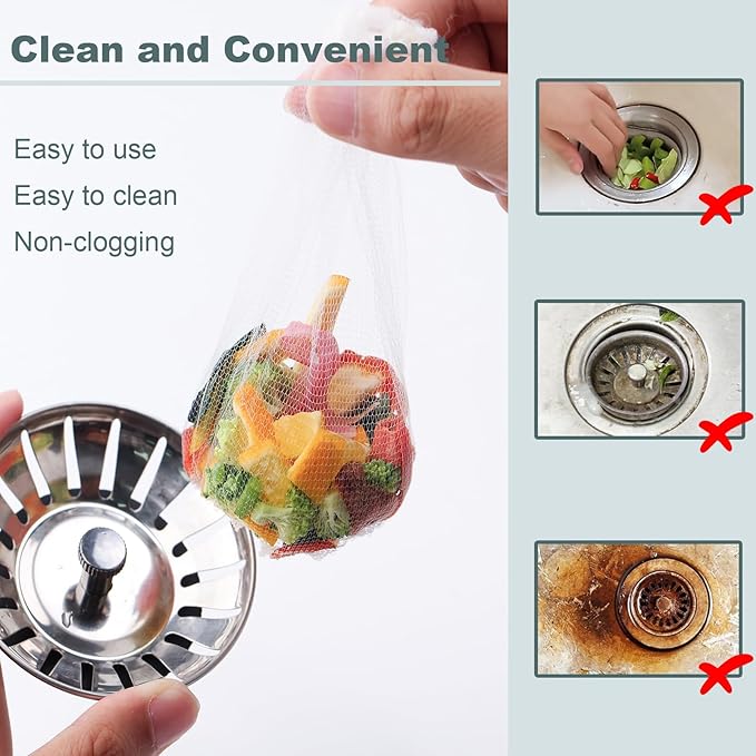 400 Pack Disposable Drain Covers, Disposable Sourdough Mesh Sink Strainer Pouches, Drain Catcher Mesh Cover Nets One Use Sourdough for Kitchen Sink, Kitchen and Bathroom Strainer Pouches