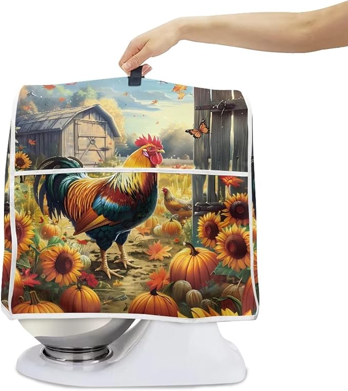 Rooster Sunflower Stand Mixer Cover Easy to Clean Food Processor Dust Cover Waterproof Kitchen Appliance Accessories Storage Bag for 4.5 qt and All 5 qt Mixer