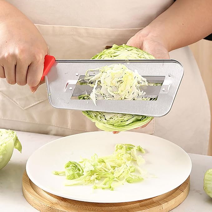 Stainless Steel Vegetable Cutter, Cabbage Shredder, Upgraded Double-Layer Slicer for Sauerkraut, Kitchen Knife with Sharp Blades for Slicing, Grating & Shredding (1 Pcs-Black-Red)