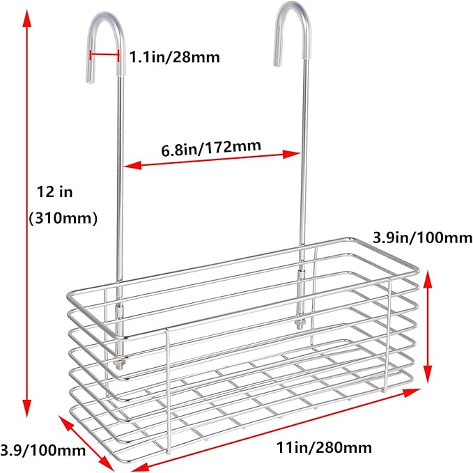 Antrader Hanging Shower Rack,Shower Caddy Hanging,Hung on the Faucet or the Door,the Back Hook Can be Rotated,No Drilling,304 Stainless Steel,Single Layer Shelf