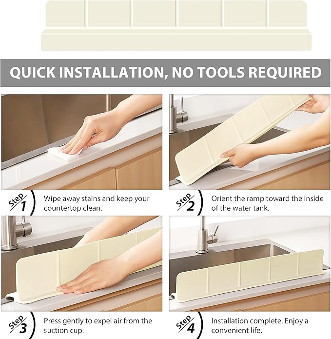 29Inch Sink Splash Guard – Extended Length & Tall Silicone Kitchen Sink Splash Guard with Overhang Drainage Design & Strong Suction Cups for Countertop(White, 29''x3.5'')