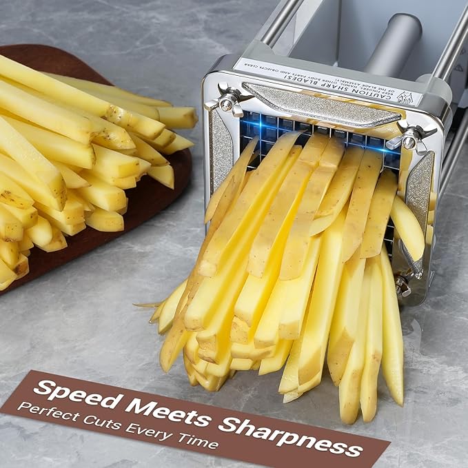 Sopito French Fry Cutter Electric Vegetable Slicer Stainless Steel with 3 Blades 1/4 3/8 1/2 Inch for Potatoes Carrots Onions Apples, Rose Gold