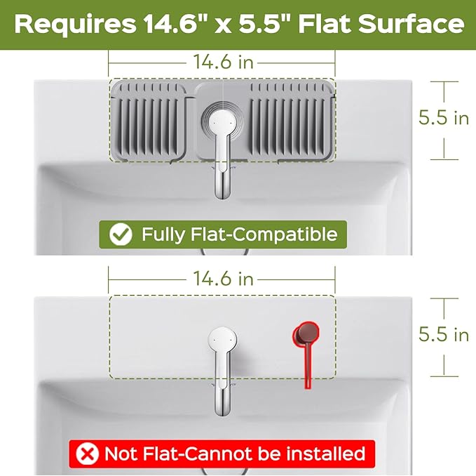15 Inch Silicone Faucet Mat for Kitchen Sink Splash Guard – 2025 Upgraded Draining Mat with Water Tray Behind Faucet – Countertop Protectors to Catch Spills (Gray, 14.6" x 5.5")