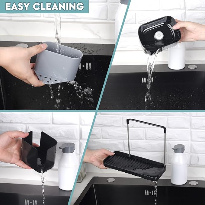 Bestseek Kitchen Soap Dispenser Set with Tray and Sponge Holder, Sink Caddy Organizer with Dishcloth and Dish Brush Holder, for Countertop Storage Organize - Practical Kitchen Gadgets