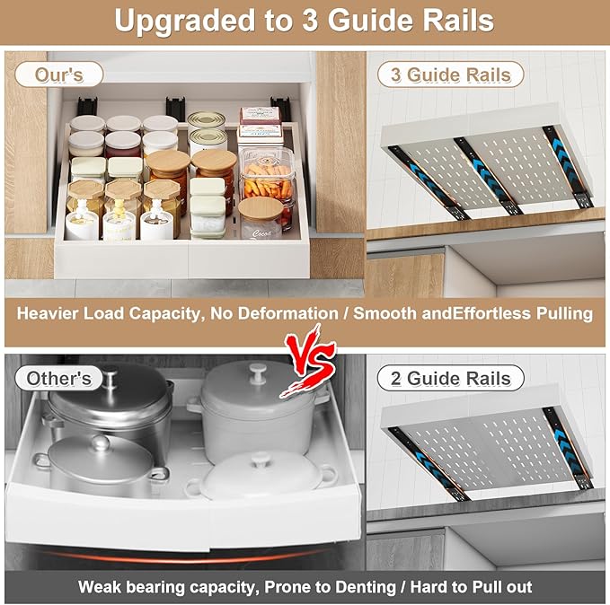 Fokyfok Pull out Cabinet Organizer,Width (11"-18") and Depth (10"-13") Expandable,No Drill Adjustable Slide out Drawers for Pantry,Adhesive Roll out Shelves Short,for upper cabinet,White（1PC）