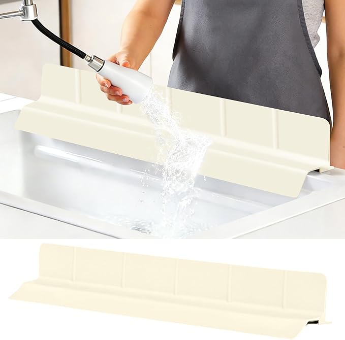 29Inch Sink Splash Guard – Extended Length & Tall Silicone Kitchen Sink Splash Guard with Overhang Drainage Design & Strong Suction Cups for Countertop(White, 29''x3.5'')