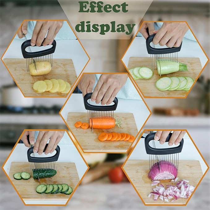 Extra-Large Onion Holder for Slicing,304 Stainless Steel Onion Chopper Vegetable Cutter, Extra-Large Tomato Slicer with 16 Long Needles, Veggie Chopper for Potato, Meat Tenderizer Tool