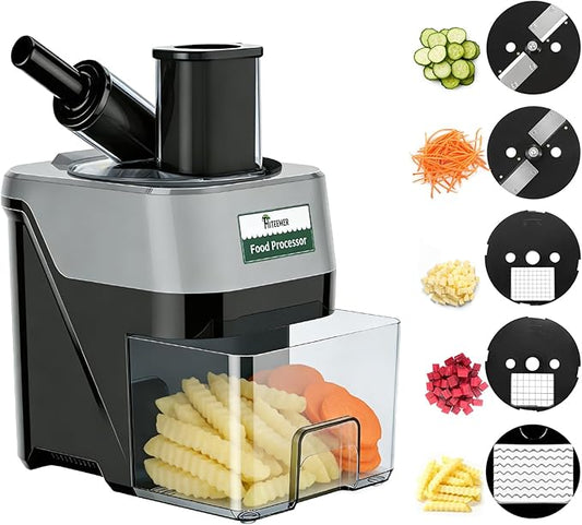 5-In-1 Electric Vegetable Chopper, Commercial Vegetable Slicer Food Processor Veggie Food Dicer with Slicing Shredding Striping for Onion Potato Cabbage Fruit Cutter Home Use