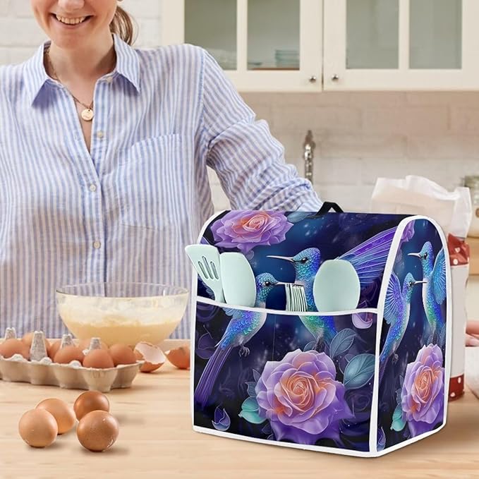 Hummingbird Rose Mixer Cover | Portable Dust Protector with Pockets | Kitchen Appliance Cover Compatible with 6-8 Quart Mixers, Coffee Makers & Juicers