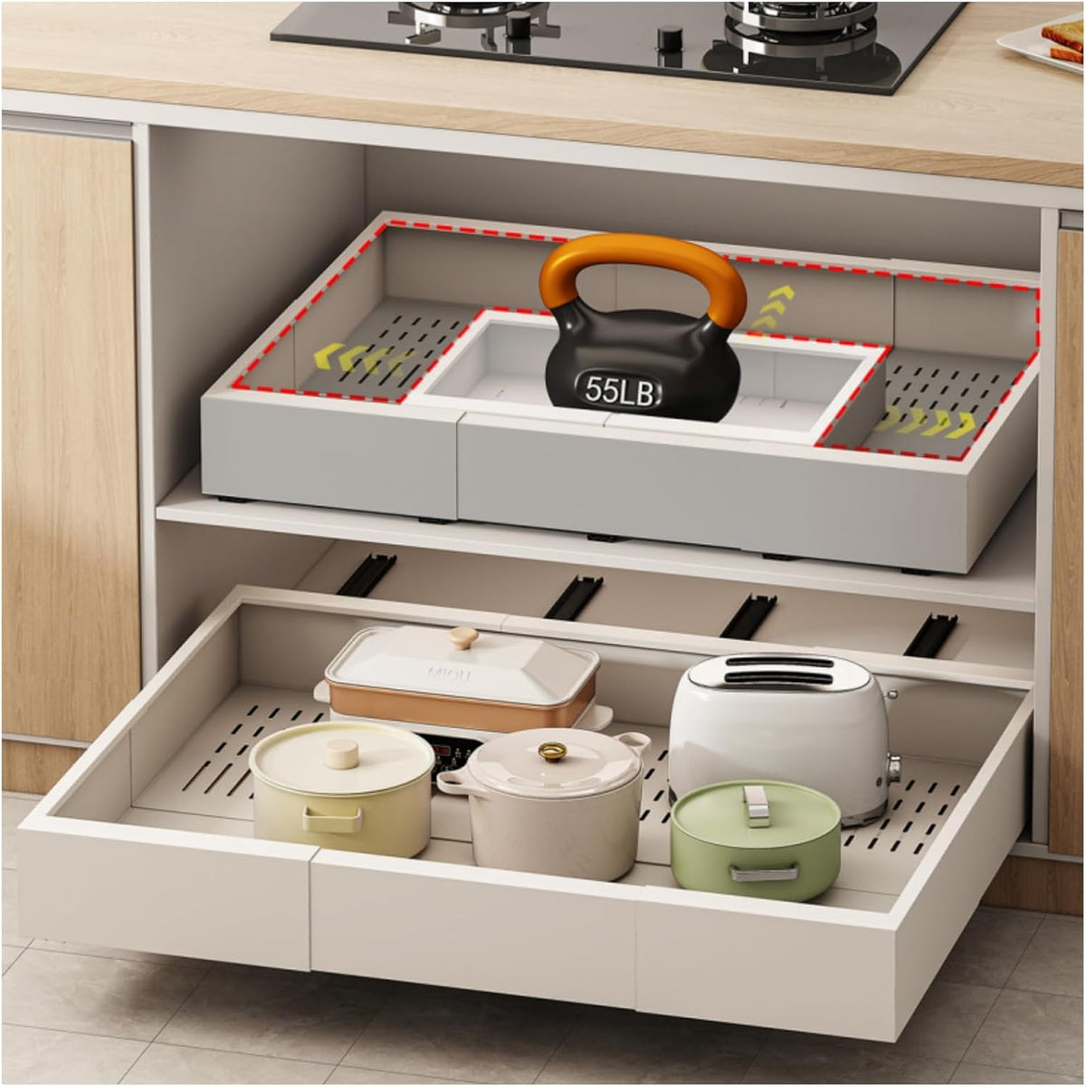 Pull Out Cabinet Organizer,23"-31"W,17"-24"D,Expandable,Adhesive