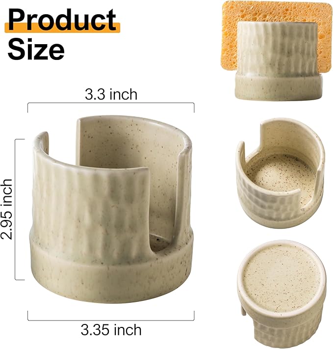 Zoeeker Kitchen Sponge Holder, Ceramics Sponge Dish Rack Sink Scrub Caddy for Scrubbers, Bathroom, Cute Kitchen Gadget Organizer, Yellow