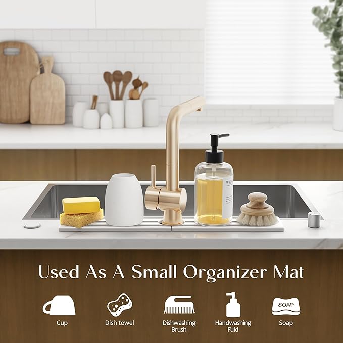 Eormoe Faucet Mat for Kitchen Sink – Diatomite Stone Drying Mat & Sink Protectors, Prevent Moisture – Sink Splash Guard Water-Absorbing Stone Tray for Bathroom Counter (Light Grey, 23.6" x 3.9")