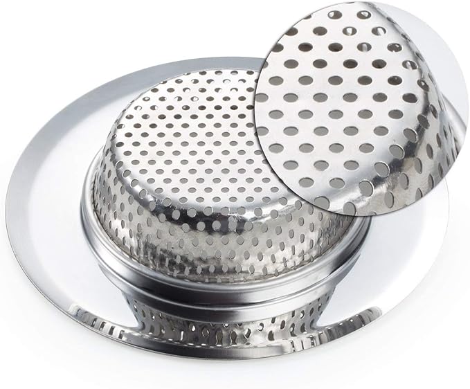 2 Pack - 2.75" Top / 1.5" Basket, Stainless Steel Slop, Utility, Kitchen and Bathroom Sink Strainer. 1/8" Holes