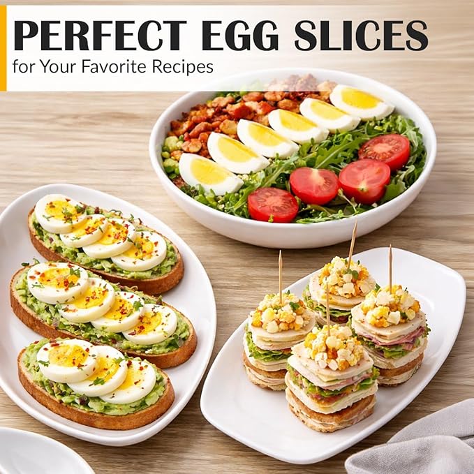 CraftyCrocodile Egg Slicer for Hard Boiled Eggs - 3 Slice Modes Egg Cutter, Heavy Duty, Stainless Steel Dicer - Kitchen Chopper Tool for Strawberry, Mushroom, Grape, Cherry Tomato - Light Beige