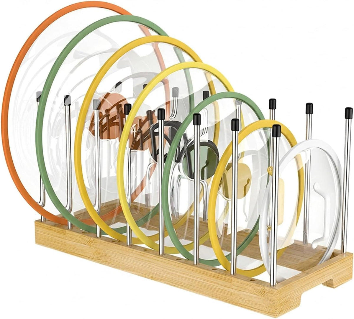 Bamboo Pot Lids Organizer Inside Cabinet, Pan Organizer, 8 Dividers