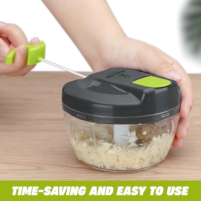 Manual Food Chopper, Hand Pull Vegetable Chopper with Stainless Steel Blades, Multi-Function Food Processor for Onion, Garlic, Meat & Fruits