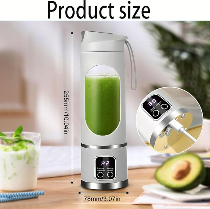 Portable Personal Blender for Shakes & Smoothies - USB Rechargeable 3-Speed Electric Small Juicer with 12-Blade Ice Crusher & Digital Display, 15.2oz Ideal for Home, Travel & Gym