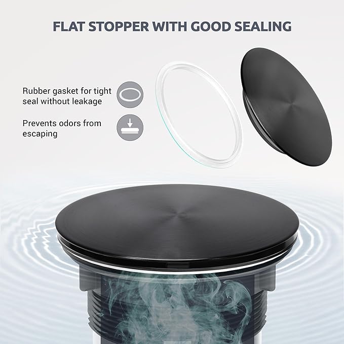 BOTEMY Kitchen Sink Drain Assembly with Removable Deep Basket Strainer, Anti-Clog Sink Drain Kit, Stainless Steel & ABS, Easy Clean Lift-Out Strainer, Fits Standard 3-1/2 Kitchen Sinks - Black