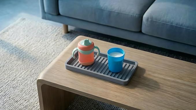 Silicone Sink and Surface Organizer Tray, Sponge Holder, Vanity Tray, Trivet, Heat Safe, Dishwasher Safe, for Bathroom and Kitchen Organization (Smoky Blue, 9"x3.5")