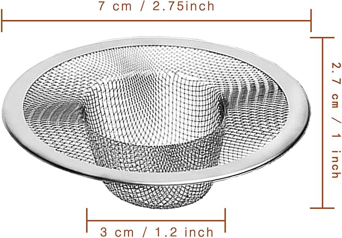 2pcs Heavy Duty Stainless Steel Slop Basket Filter Trap, 2.75" Top / 1" Mesh Metal Sink Strainer Shower Drain Hair Catcher for Kitchen Bathroom Bathtub Wash Basin Floor Balcony Drain Hole, Utility