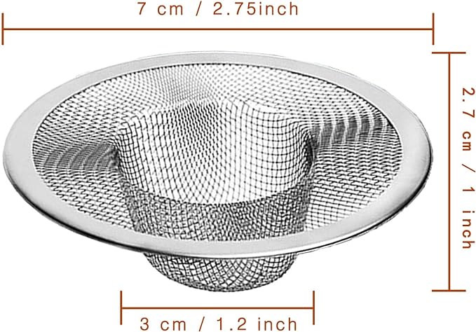 50pcs Heavy Duty Stainless Steel Slop Basket Filter Trap, 2.75" Top / 1" Mesh Metal Sink Strainer,Perfect for Kitchen Sink/Bathroom Bathtub Wash Basin Floor Drain Balcony Drain Hole,Utility…
