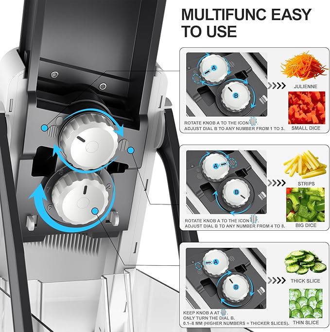 Safe Mandoline Slicer Pro, Gen 4th, Adjustable Thickness food Slicer For Kitchen, Vegetable Chopper With Container, Lid, Drain Basket, Veggie Cutter For Potato Onion Fruit (GRAY）