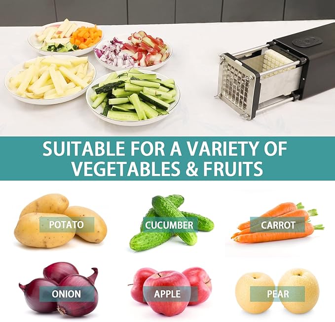 Electric French Fry Cutter, Professional Commercial and Household French Fries Cutter, Potato Slicer with 1/2Inch & 3/8Inch Blade, Automatic Cut Machine, Suitable for Potato Carrot Cucumber