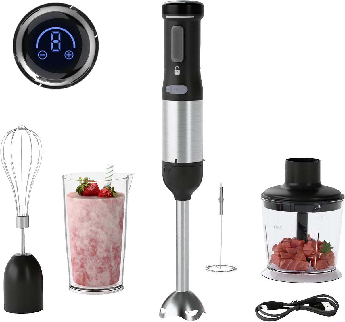 5-in-1 Cordless Immersion Blender,Touchscreen,Rechargeable Battery