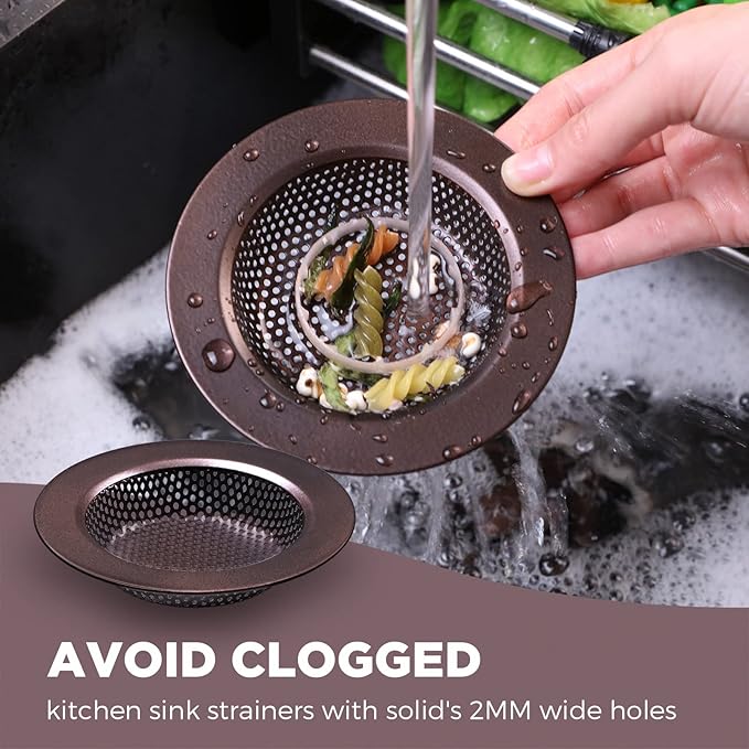 Mudder 3 Pcs Kitchen Sink Drain Strainer and Stopper Stainless Steel Garbage Disposal Plug with Handle Universal Anti-Clogging Kitchen Sink Filter Sieve Basket Strainer(Oil Rubbed Bronze)